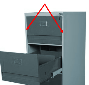 File Cabinet showing required side strip necessary to attach file bars